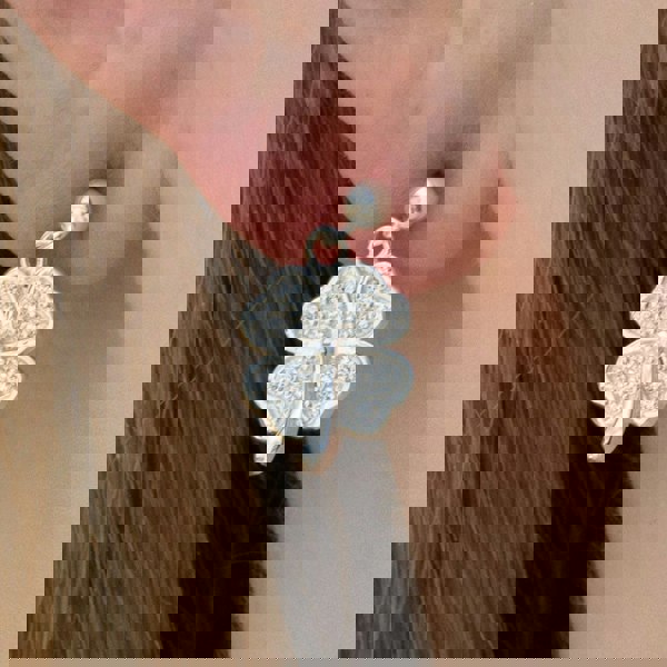 Mylee London Crystal Four Leaf Clover on Silver Stud Drop Earrings