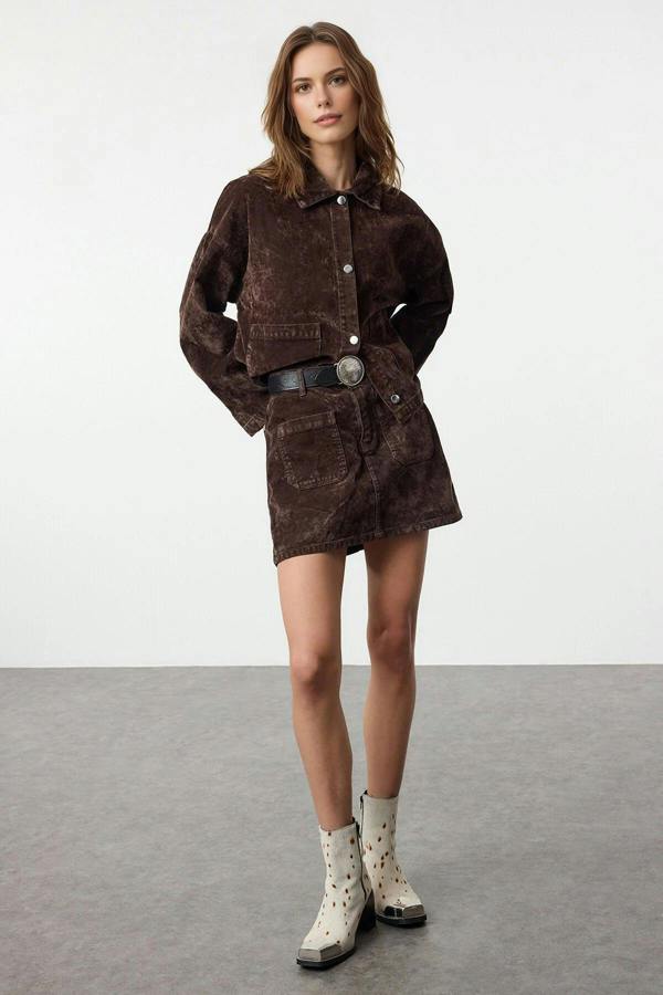 WOVCOR Suede-Look Normal Waist Mini Denim Skirt