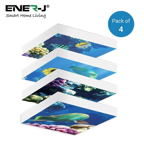 ENER-J Set of 4 40W 2D Ocean Marine Ceiling Lights 60x60cms with 4 xFoldable Screwless Mounting Frames