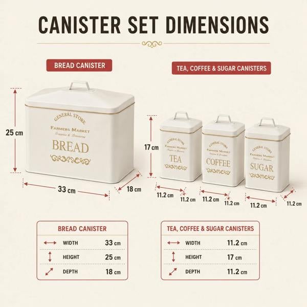 Maison des Cadeaux Vintage Farmhouse 4 Piece White Bread Bin & Canister Set