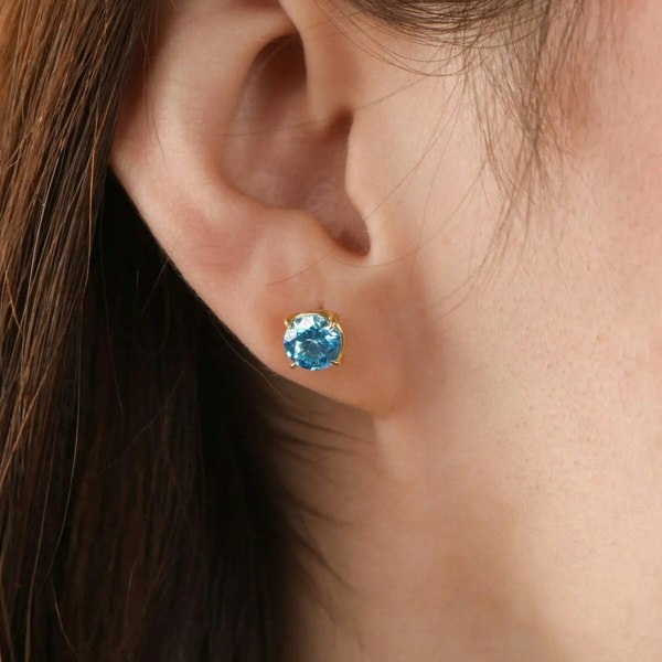 Spero London 9ct Gold Blue Topaz Stud Earrings