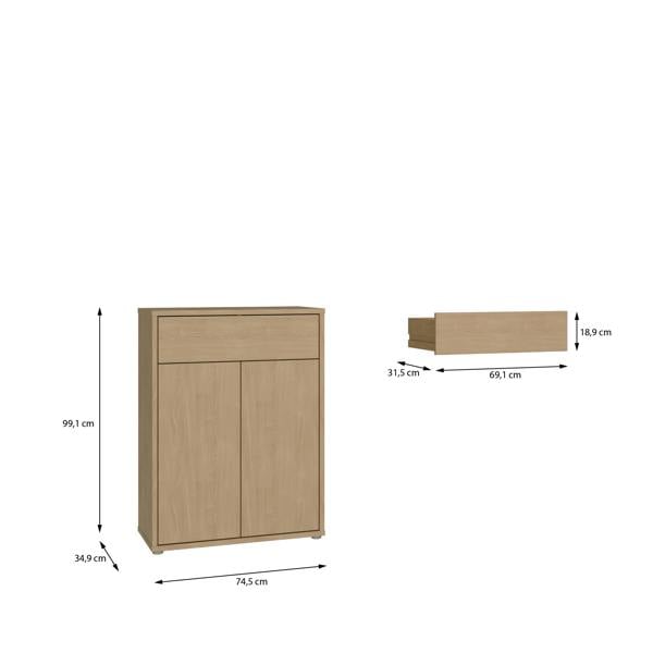 Furniture To Go Alice Springs Shoe Cabinet with 2 Doors Push-to-Open & 1 Drawer Push-to-Open in Elegancia Oak