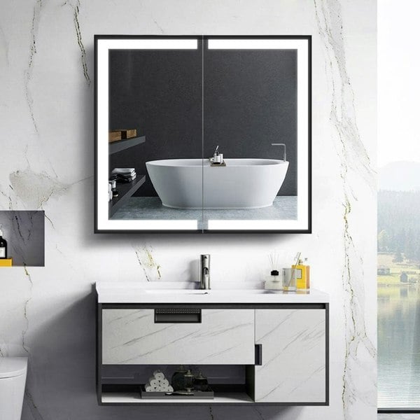 65W*60Hcm LED Mirror Cabinet Double Door Bathroom Mirror Cabinets Living and Home