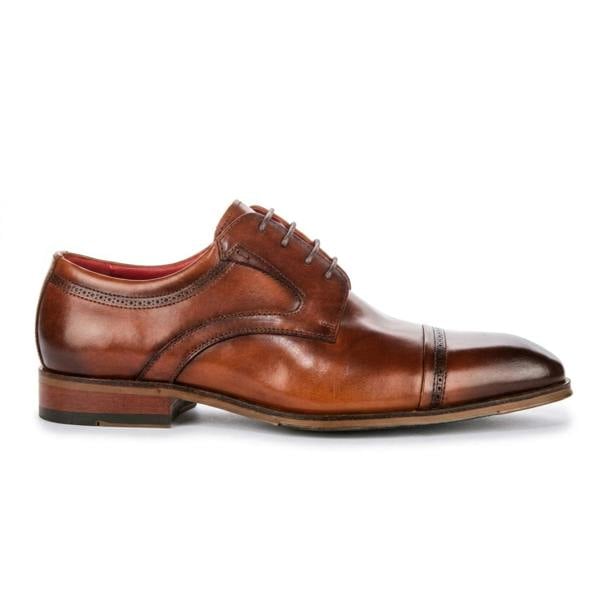 Justin Reess Everett - Men's Brown Polished Leather Cap Toe Derby Shoes