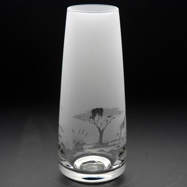 Glyptic Glass Art Giraffe Glass Bud Vase - Hand Etched/Engraved Gift