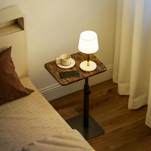 Wyld Haus Falava Metal And Wooden Rustic Brown Side Table With Adjustable Frame