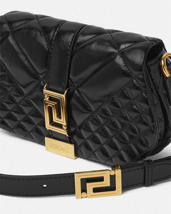 Versace Greca Leather Quilted Shoulder Strap Bag Black