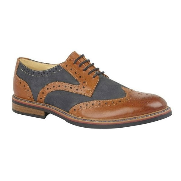 Roamers Mens 5 Eye Brogue Laced Nubuck Leather Shoe - Dark Tan/Navy