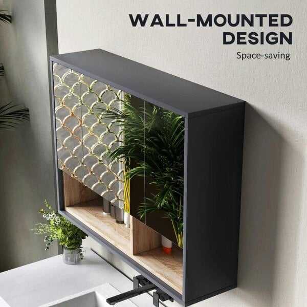 Bathroom Mirror Cabinet, Wall Mounted Bathroom Cabinet with Mirror, 3 Doors and Cupboards, Grey