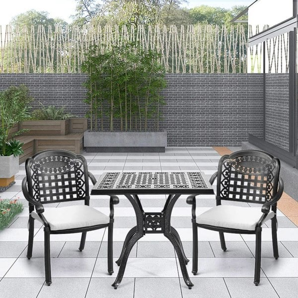 Set of 2 Outdoor Dining Chairs with Cushions Cast Aluminum Garden Seating Living and Home