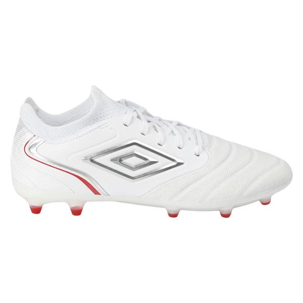 Umbro Mens Tocco V Pro Leather Firm Ground Football Boots - White/Silver/Equestrian Red - 