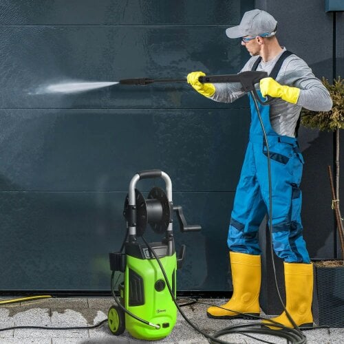 Bobobiy 1800W High Pressure Washer, 150 Bar Pressure, 420 L/h Flow, 6M Hose, Steel Handle Car Driveway, Green
