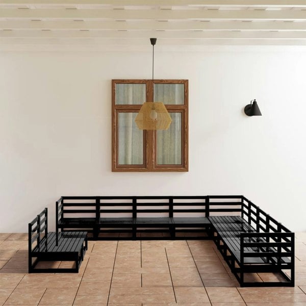 Berkfield 11 Piece Garden Lounge Set Black Solid Pinewood