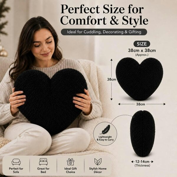 Night Zone Teddy Cuddles Heart Shape Cushion – Soft Teddy Fleece Filled Decorative Cushion