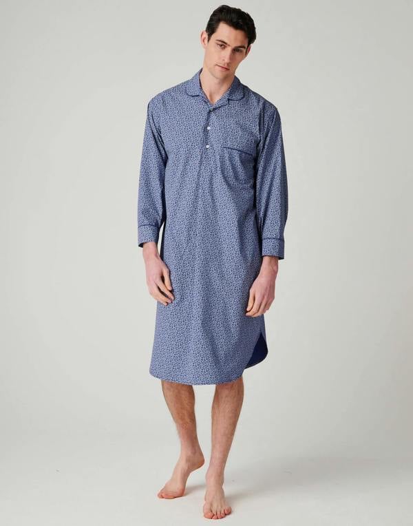 British Boxers Men's Crisp Cotton Nightshirt – Navy Paisley