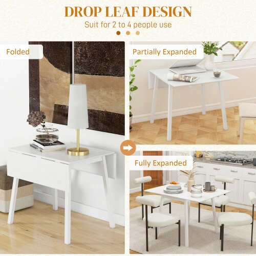 Wyld Haus Hopato Solid Wood White Folding Drop Leaf Dining Table Seating 2 To 4