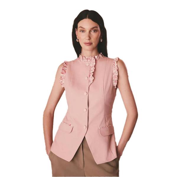 Cath Kidston Womens/Ladies Contrast Cotton Ruffle Neck Waistcoat - Pink - 