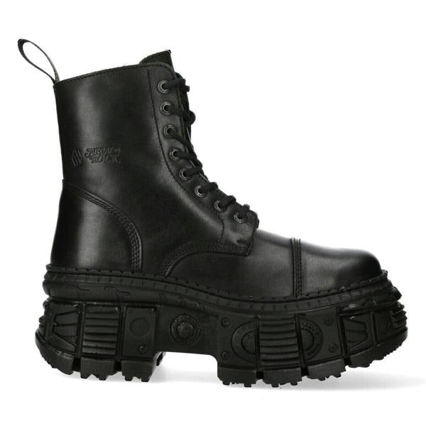 New Rock Black Goth Leather Boots-WALL083C-S5