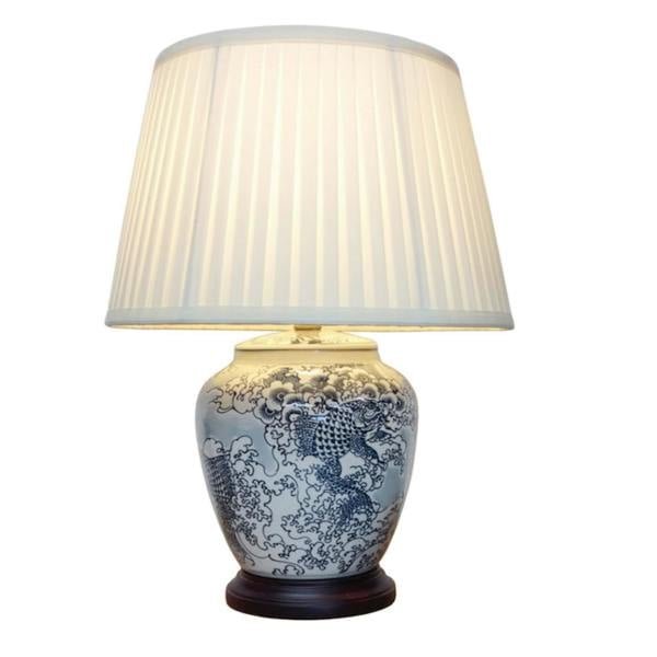 Blue Waves Oriental Chinese Ceramic Porcelain Table Lamp