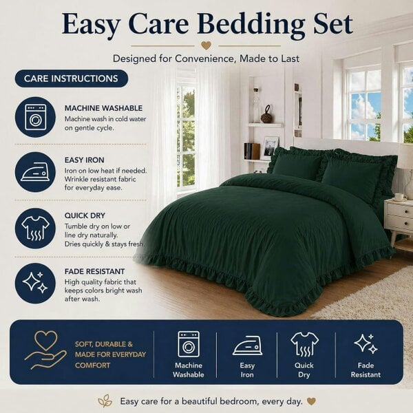 Night Zone Santiago Frilled Polycotton Duvet Cover Set – Easy Care Bedding with Pillowcases