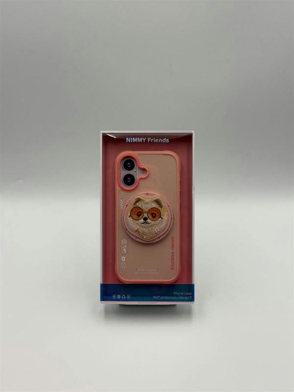 Nimmy Friends Nimmy Glass Cool Dog Face Case with Detachable MagSafe Grip Stand for iPhone 17 6.3" Pink - N-YJKM-CXZJ-IP17-031