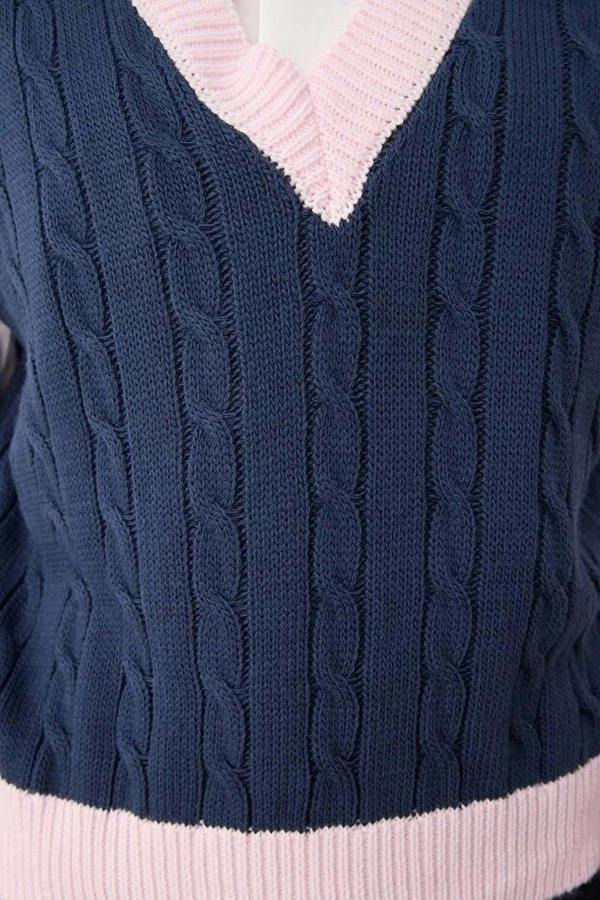 WOVCOR Crop Color-Block Hair Knit Sweater