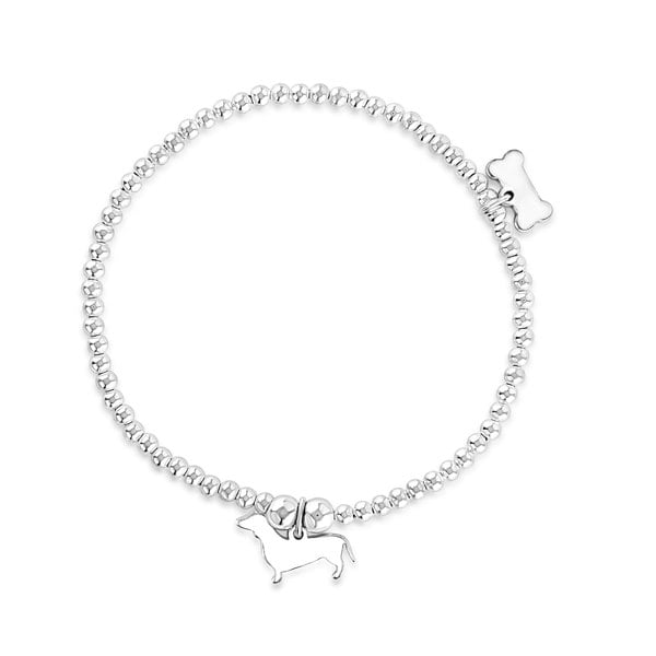 Dachshund Silhouette Silver Ball Bead Bracelet - Personalised - MYLEE London