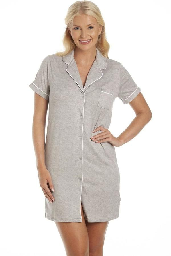 Womens Short Sleeve Plain Button Up Nightshirts