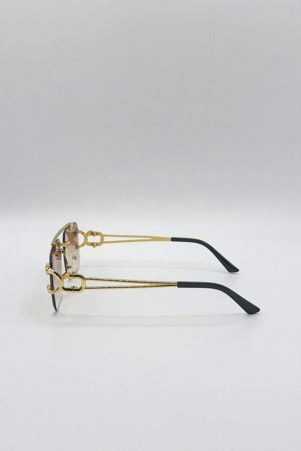 SVNX Rimeless Navigator With Side Detail Sunglasses In Brown