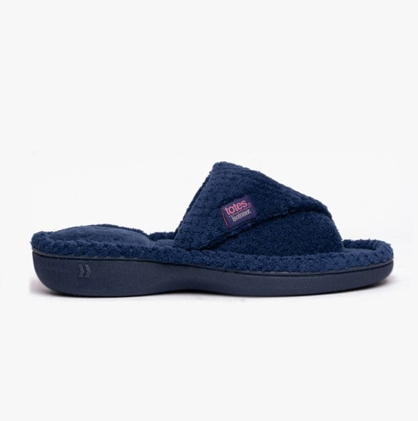 Totes Isotoner POPCORN TURNOVER OPEN TOE Womens Mule Slippers Navy