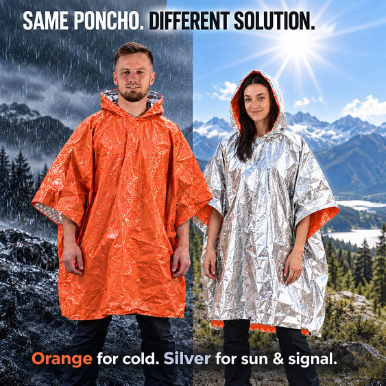 aZengear Reversible Emergency Survival Foil Poncho (4pc)