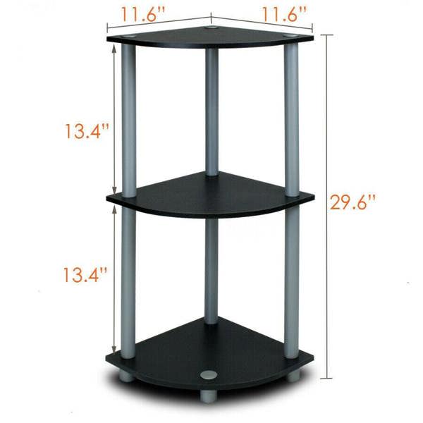 WALPLUS Space-Saving Turn-N-Tube 3-Tier Corner Display Rack Multipurpose Shelving Unit, Black/Grey for Small Spaces