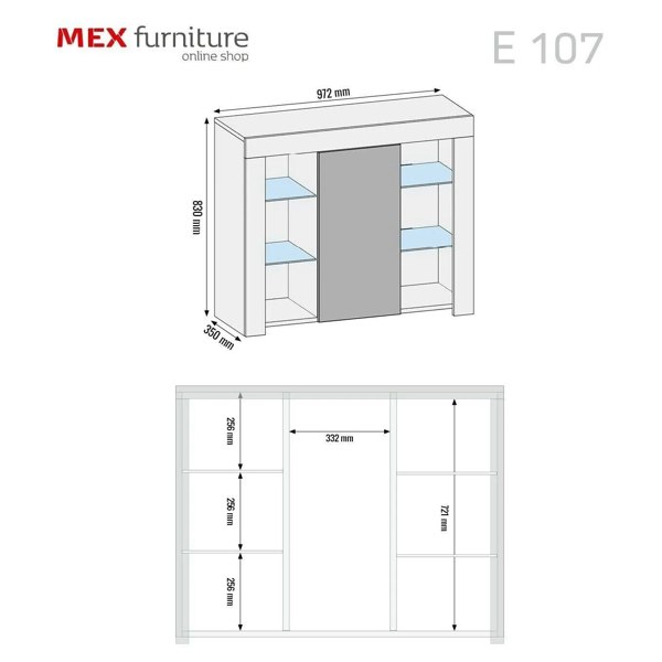 Mex Furniture 97.5cm TV Stand Sideboard – White Gloss Doors with Free LED