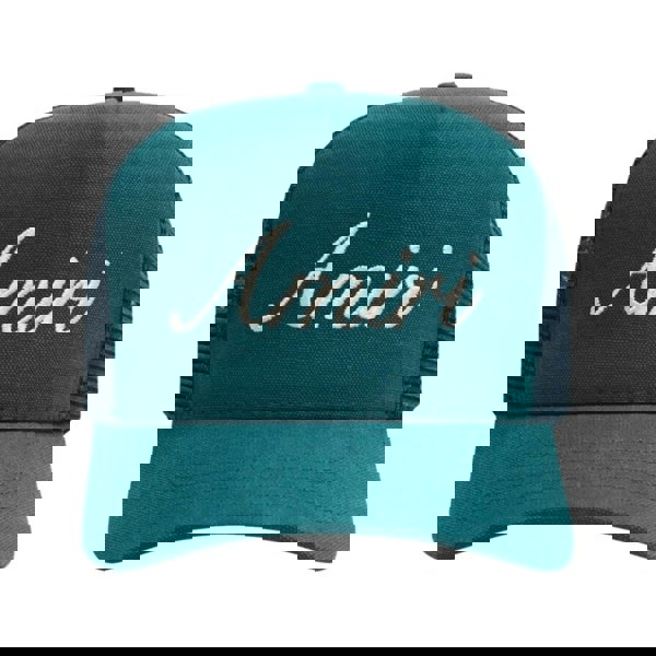 Amiri Script Logo Teal Blue Trucker Hat One Size