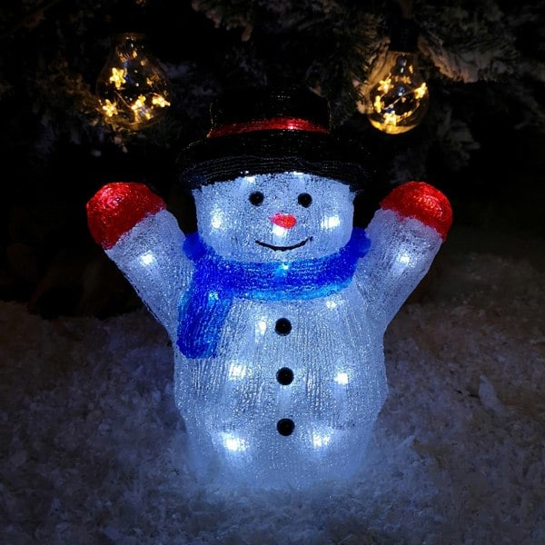 Samuel Alexander 27cm Battery Operated LED Light up Acrylic Christmas Snowman Decoration