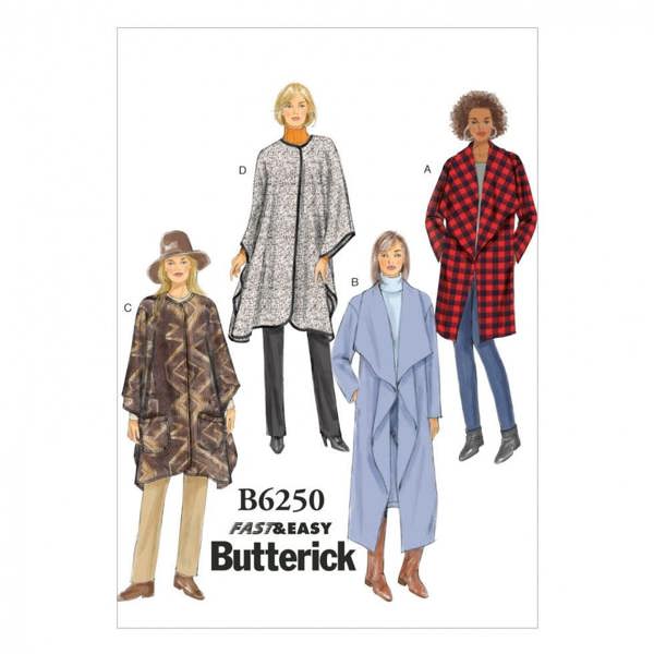 Butterick Sewing Pattern 6250, Coats, Jackets, Wraps for Women, XSM-SML-MED - Easy