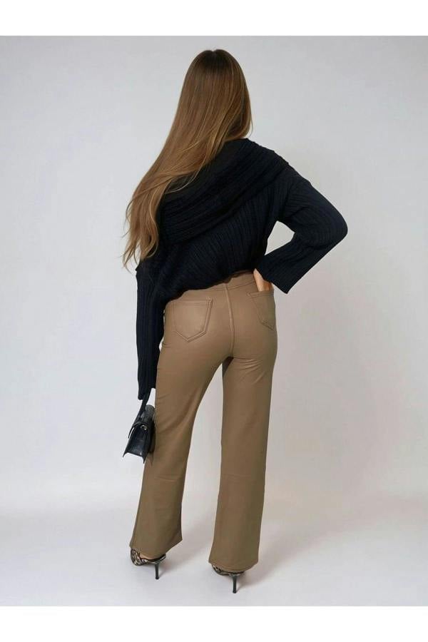 Lucia High Waisted Faux Leather Trouser - Camel