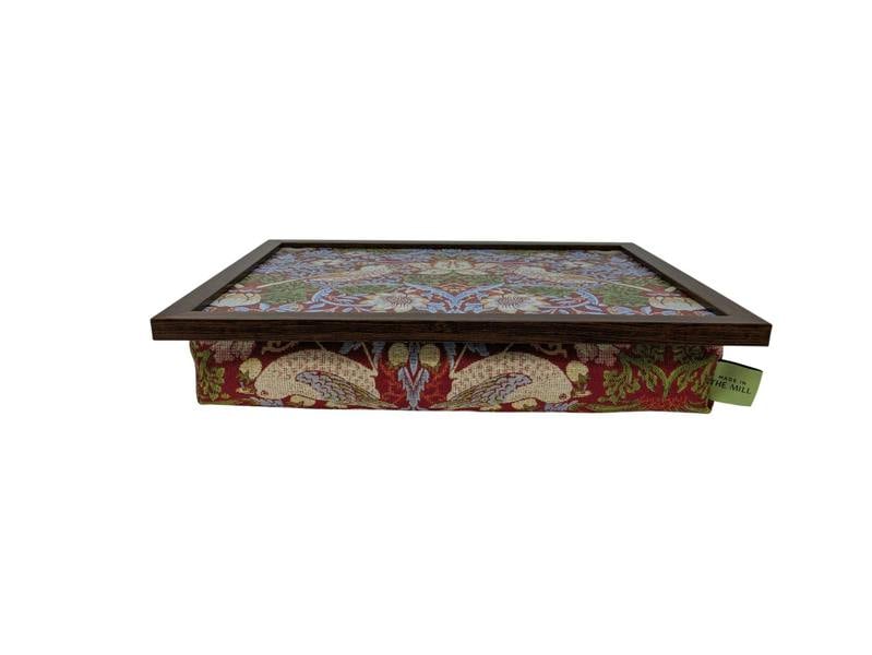 Made in the Mill Luxury William Morris Red Strawberry Thief Lap Tray With Bean Bag