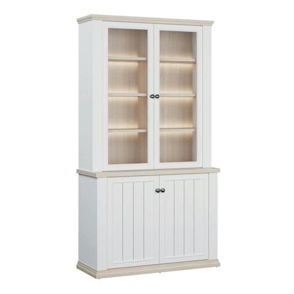Furniture To Go Pontypool 4 Door Display Cabinet in White and Riva Oak