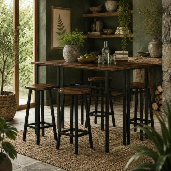 Wyld Haus Halulo Wooden Rustic Brown 6 Piece Counter Bar Dining Set With Multiple Layout Options