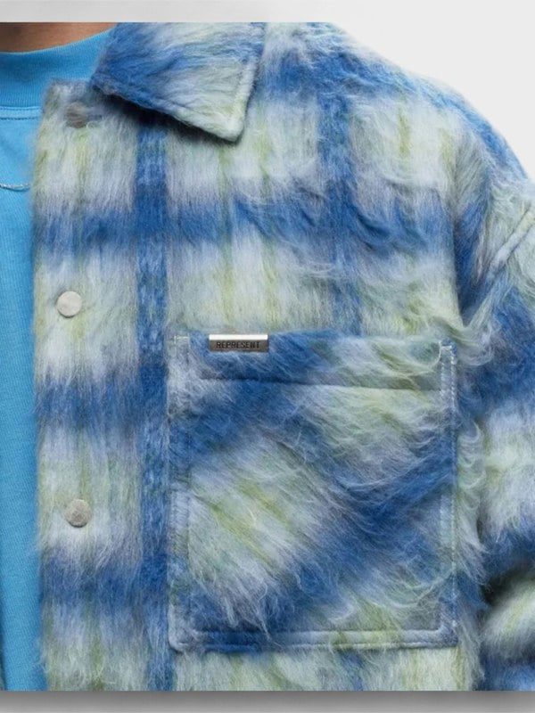 Represent Textured Wool Overshirt Electric Blue - Mens