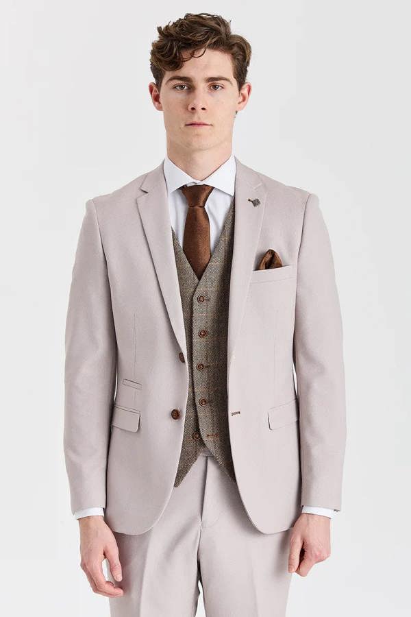 Paul Andrew Mayfair Stone Textured Suit With Harris Brown Tweed Waistcoat