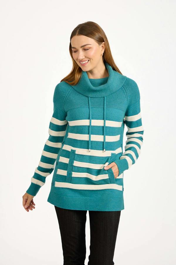 Mudflower Stripe Knit Cowl Neck Jumper