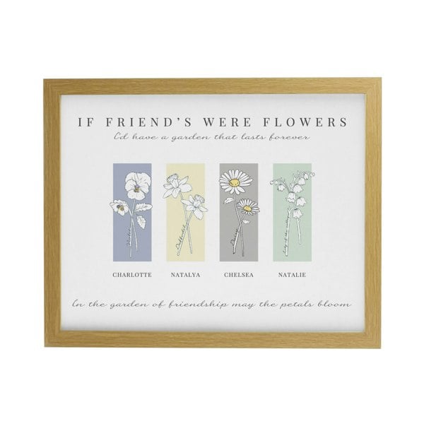 Personalised Memento Company Personalised Birth Flower Family of 4 Oak Framed Print