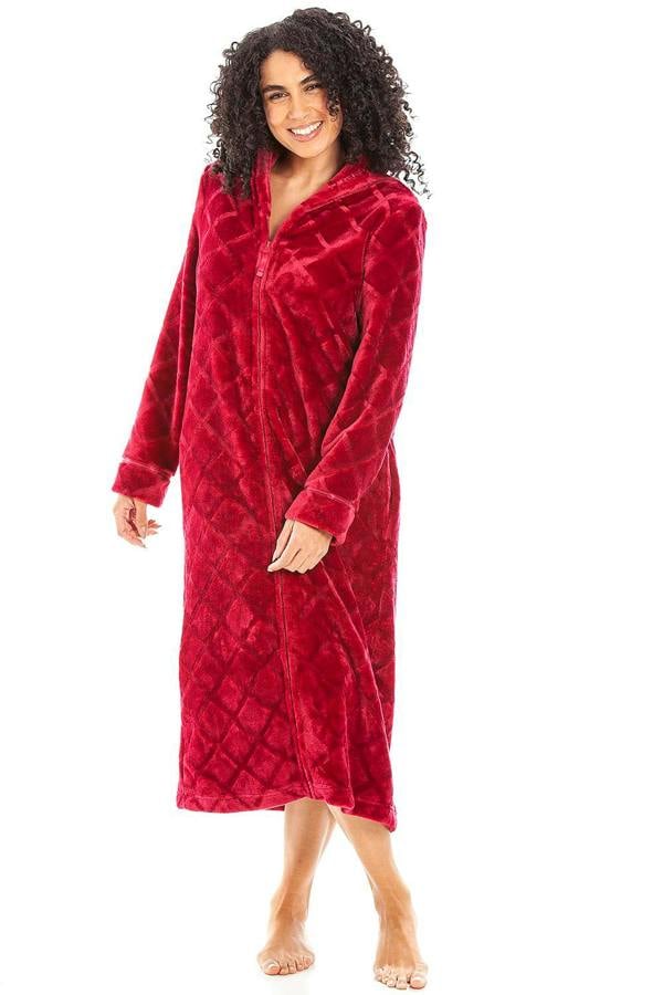 Camille Women's Housecoat Fleece Zip Robe with Inseam Pockets