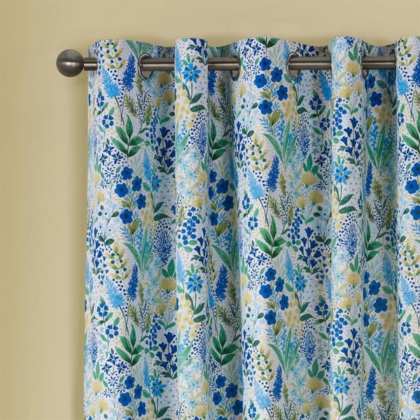 Catherine Lansfield Tilly Floral Blue Fully Lined Ready Made Eyelet Curtains