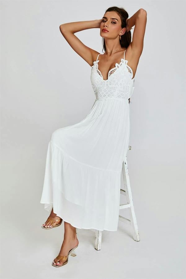 FS Collection Lace Top Maxi Dress In White