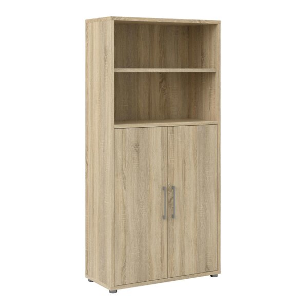 Wyld Haus Dris Natural Oak Wood Effect Bookcase 3 Shelves 2 Doors