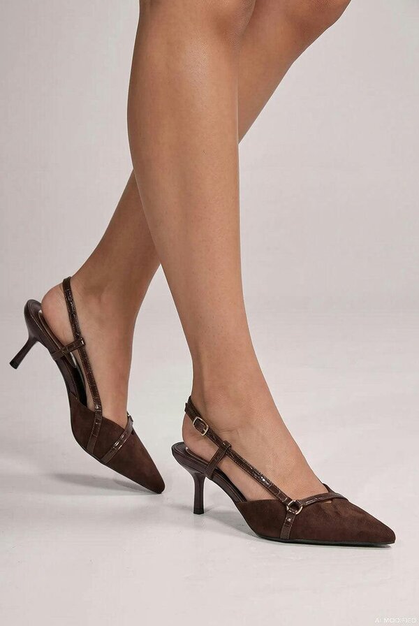 Goddiva Pointed Slingback Heels With Croc-Style Straps - Brown by Goddiva