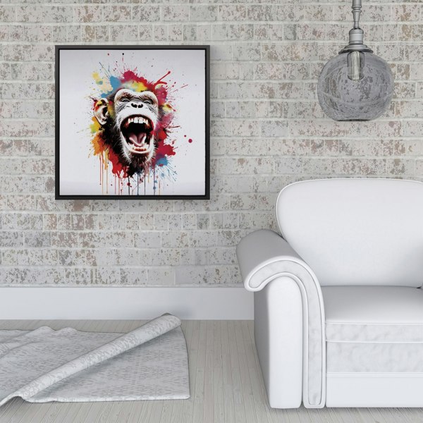 Warren Reed Coloured Splash Art Crazy Monkey Face Framed Canvas